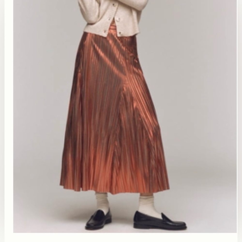 NWT Anthropologie Metallic Red Pleated Midi Maxi Skirt Small S